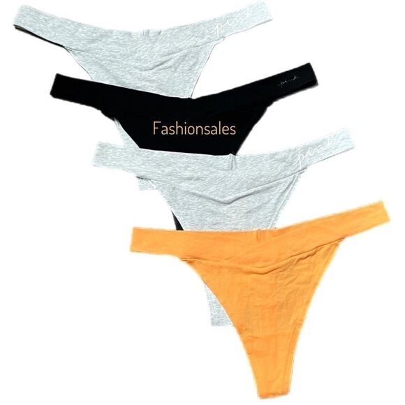 Victorias Secret Pink Set of 4 Soft Cotton Thong Panty Gray Black Orange XXL - Picture 3 of 9